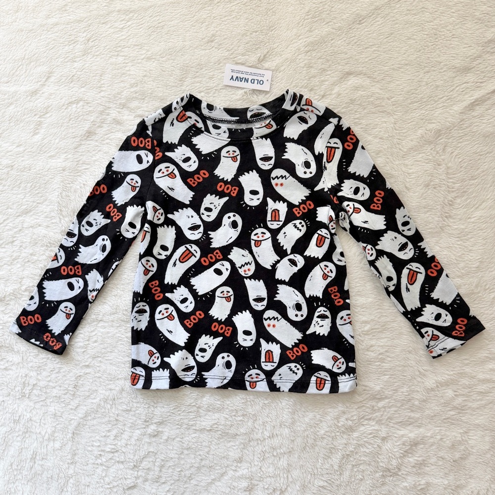 Old Navy Halloween Ghosts Long Sleeve Crewneck T-Shirt Black White Size 3T